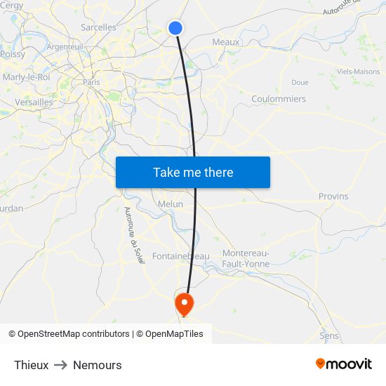Thieux to Nemours map