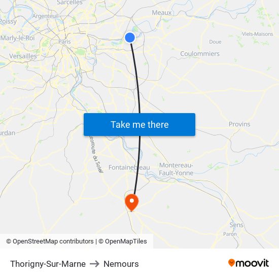 Thorigny-Sur-Marne to Nemours map