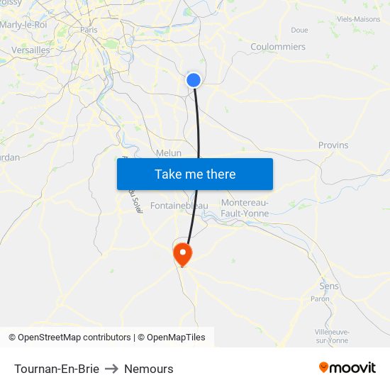 Tournan-En-Brie to Nemours map