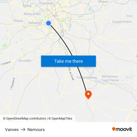 Vanves to Nemours map