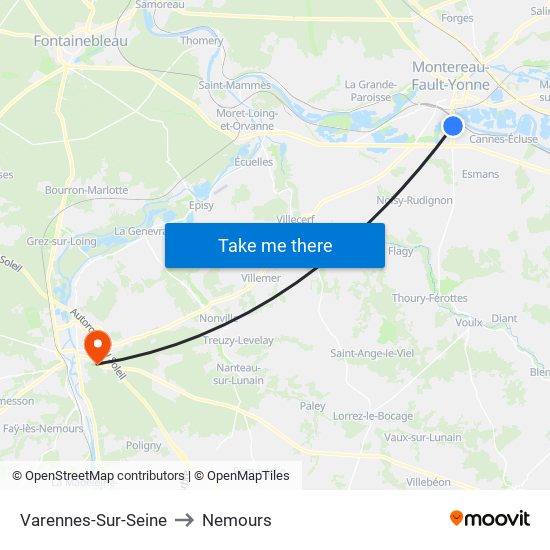 Varennes-Sur-Seine to Nemours map