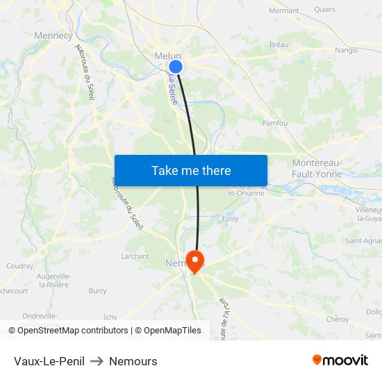 Vaux-Le-Penil to Nemours map