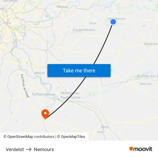 Verdelot to Nemours map