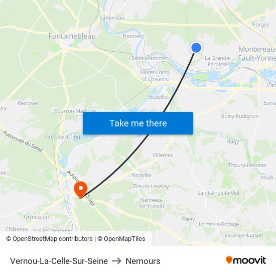 Vernou-La-Celle-Sur-Seine to Nemours map