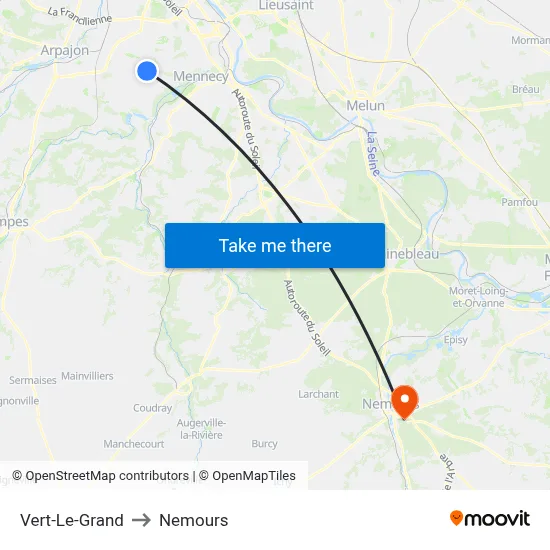Vert-Le-Grand to Nemours map