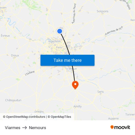 Viarmes to Nemours map