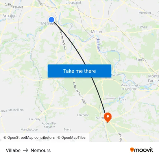 Villabe to Nemours map