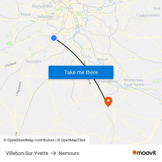 Villebon-Sur-Yvette to Nemours map