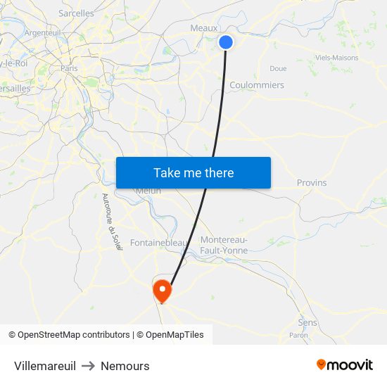 Villemareuil to Nemours map