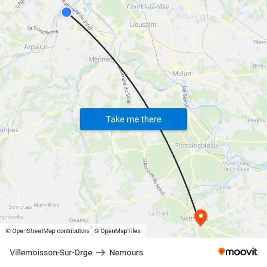 Villemoisson-Sur-Orge to Nemours map