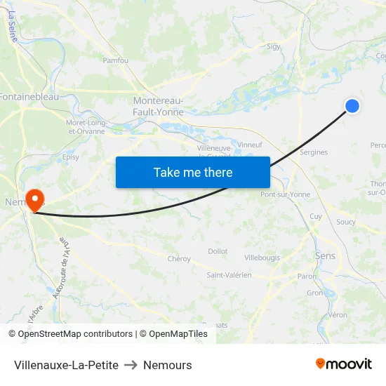Villenauxe-La-Petite to Nemours map