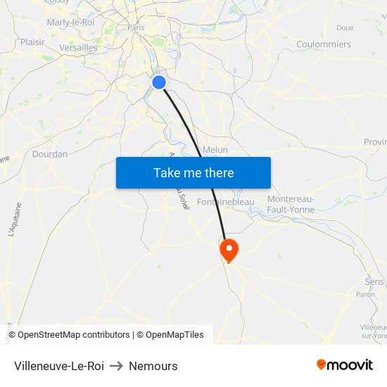 Villeneuve-Le-Roi to Nemours map