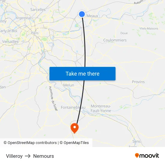 Villeroy to Nemours map