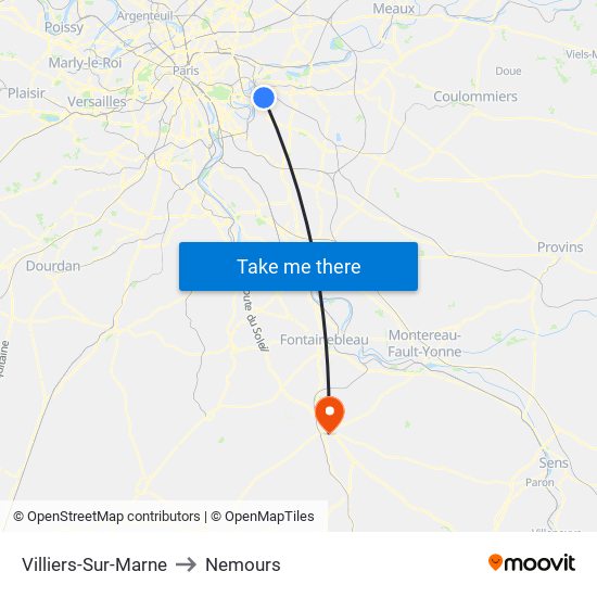 Villiers-Sur-Marne to Nemours map