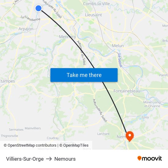 Villiers-Sur-Orge to Nemours map