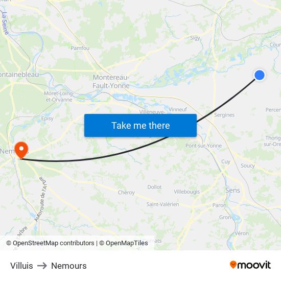 Villuis to Nemours map