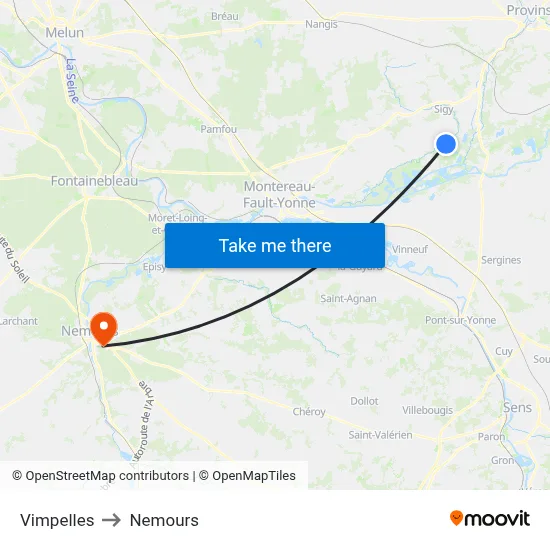 Vimpelles to Nemours map