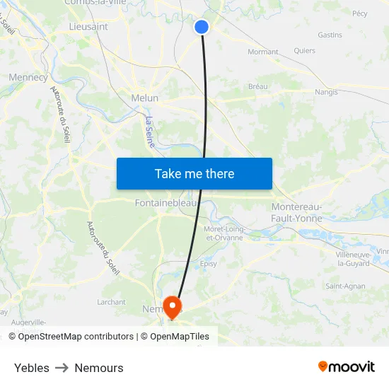 Yebles to Nemours map