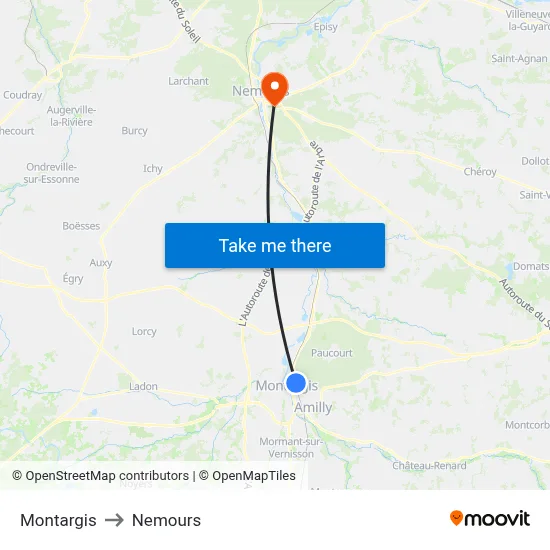 Montargis to Nemours map