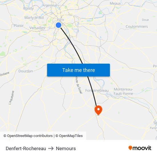 Denfert-Rochereau to Nemours map