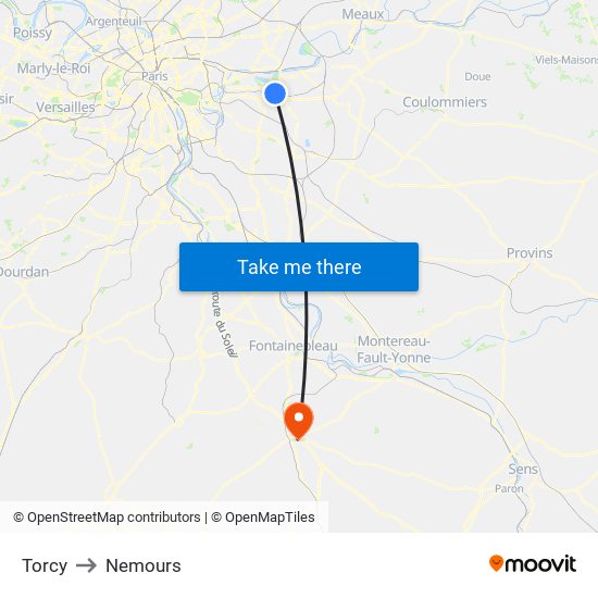 Torcy to Nemours map