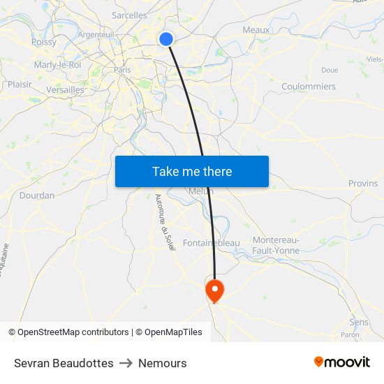 Sevran Beaudottes to Nemours map