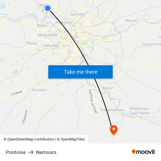 Pontoise to Nemours map