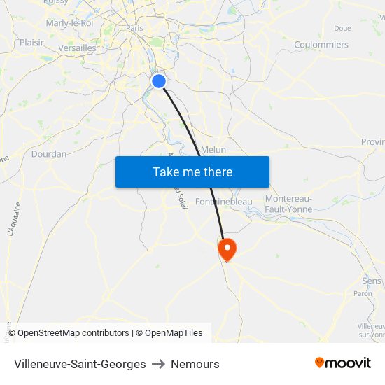 Villeneuve-Saint-Georges to Nemours map