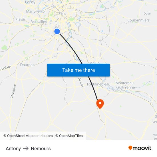 Antony to Nemours map