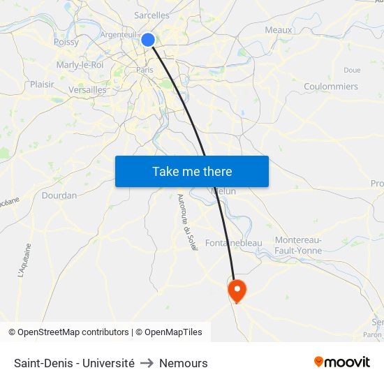 Saint-Denis - Université to Nemours map
