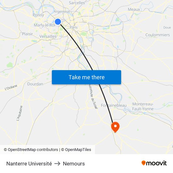 Nanterre Université to Nemours map