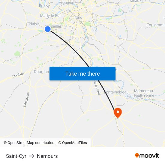 Saint-Cyr to Nemours map
