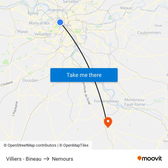 Villiers - Bineau to Nemours map
