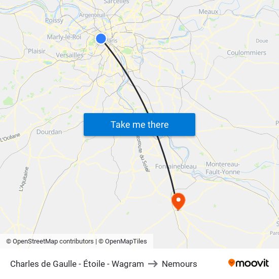 Charles de Gaulle - Étoile - Wagram to Nemours map