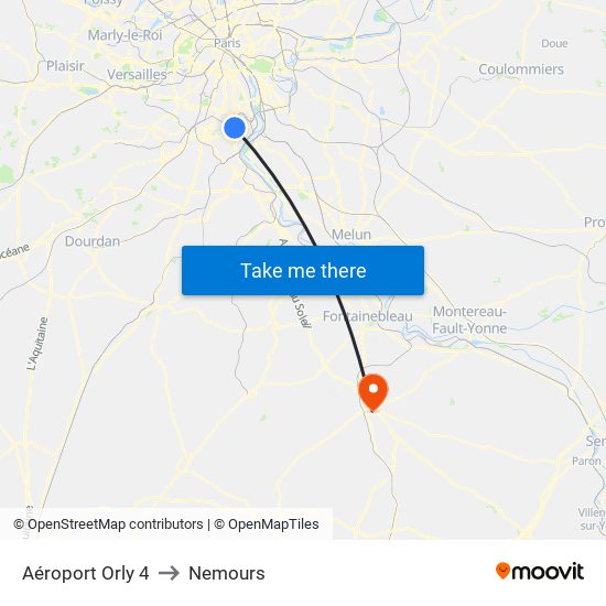 Aéroport Orly 4 to Nemours map