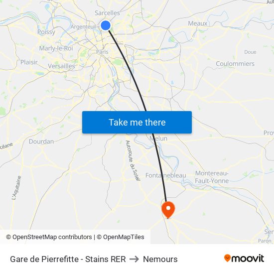 Gare de Pierrefitte - Stains RER to Nemours map