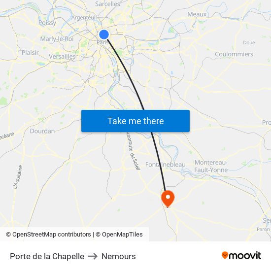 Porte de la Chapelle to Nemours map