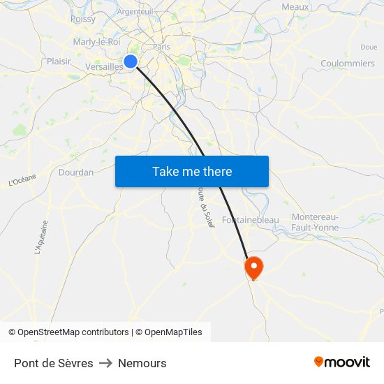 Pont de Sèvres to Nemours map