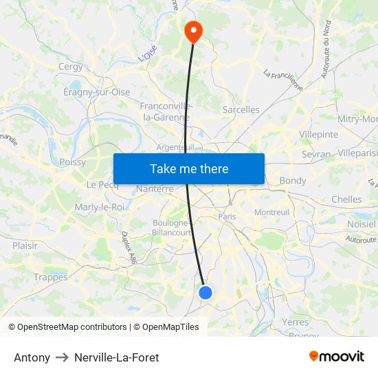 Antony to Nerville-La-Foret map