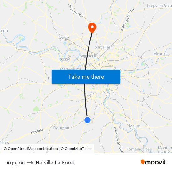 Arpajon to Nerville-La-Foret map