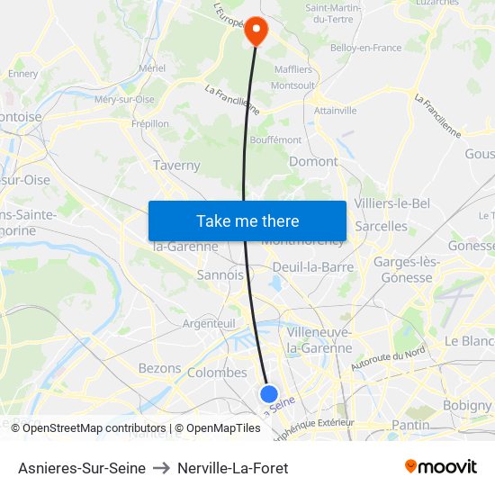 Asnieres-Sur-Seine to Nerville-La-Foret map