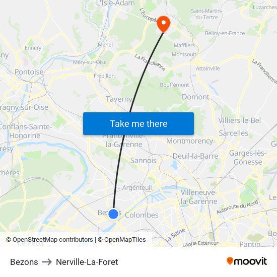 Bezons to Nerville-La-Foret map