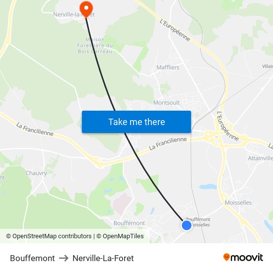 Bouffemont to Nerville-La-Foret map
