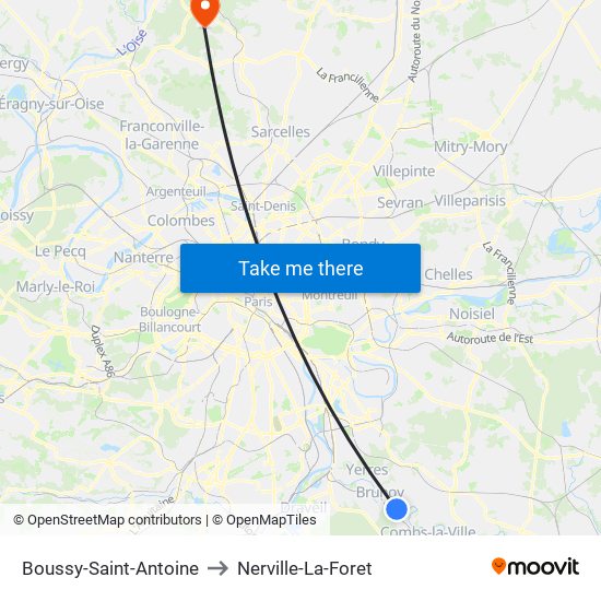 Boussy-Saint-Antoine to Nerville-La-Foret map