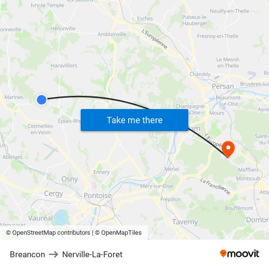 Breancon to Nerville-La-Foret map