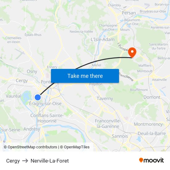 Cergy to Nerville-La-Foret map