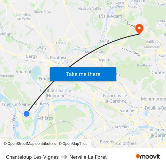 Chanteloup-Les-Vignes to Nerville-La-Foret map