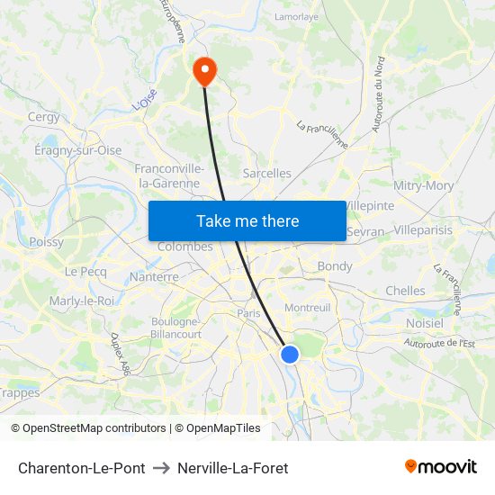 Charenton-Le-Pont to Nerville-La-Foret map
