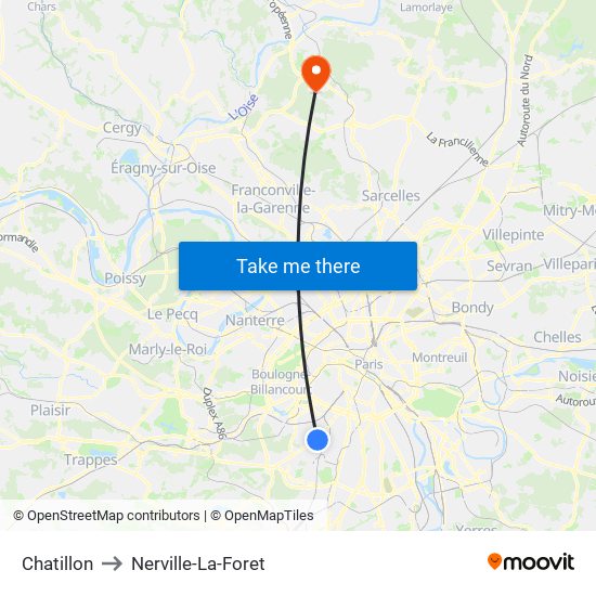 Chatillon to Nerville-La-Foret map