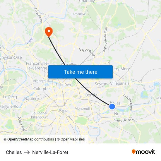 Chelles to Nerville-La-Foret map